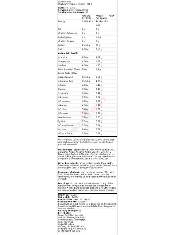 Dorian Yates Shadowhey Isolate 2000g